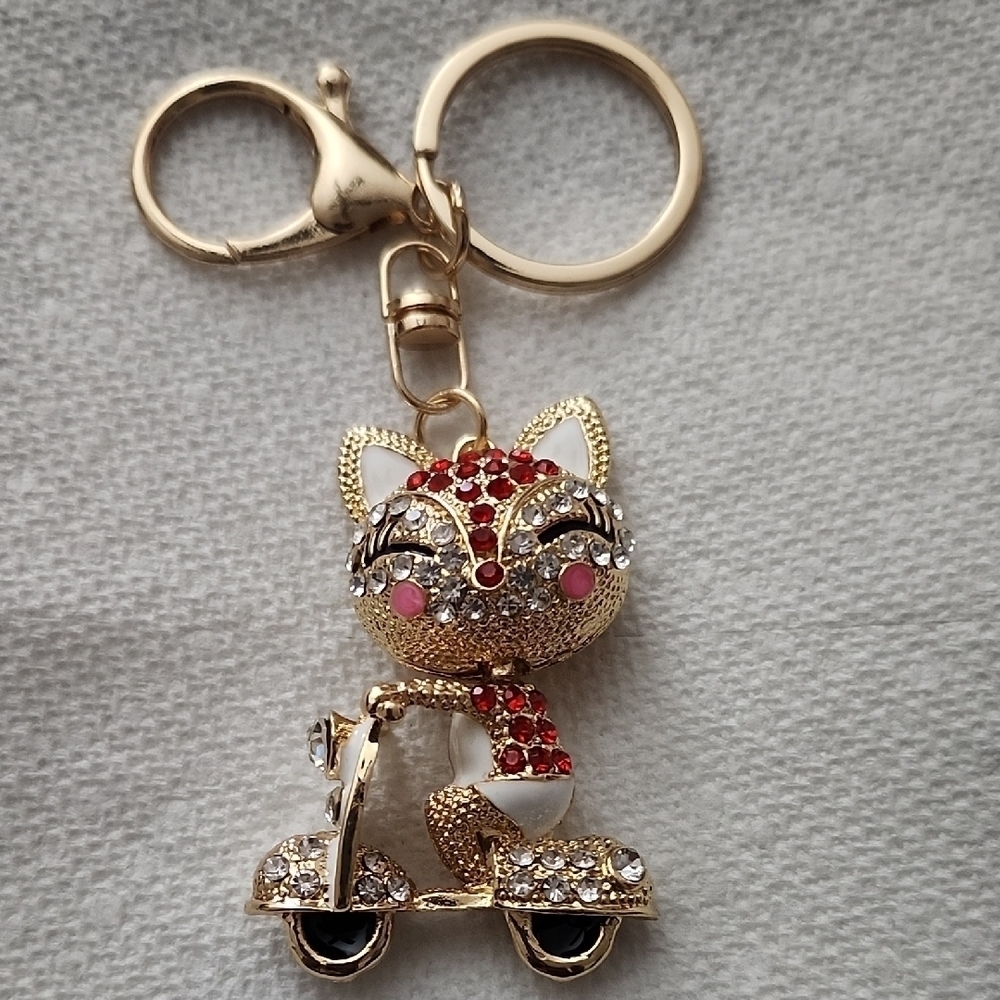 Gold and Red Cat Keychain Or Handbag Charm